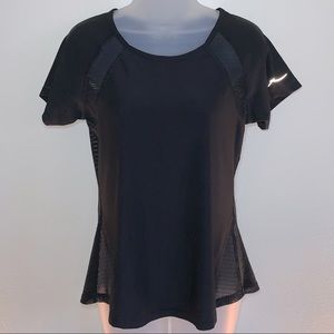 X by Gottex Black Scoop Neck Short Sleeve Sport Top w/ Mesh Flyaway Back - Sz. S
